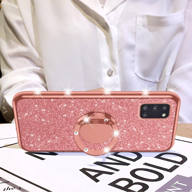 nancheng for Samsung Galaxy A31 Case Cute Girls Women Glitter TPU Phone Cover with Diamond Ring Stand & Strap Lanyard Shockproof Protection Case - Rose Gold - Image 5